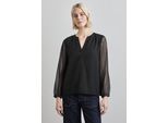 Langarmbluse STREET ONE, Damen, Gr. 34, schwarz, Stoff, 100% Polyester, unifarben, normal normal, V-Ausschnitt, Bündchen, Blusen, mit V-Ausschnitt