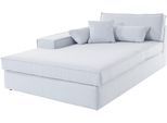 Ottomane OTTO HOME "Enid", silber, B:130cm H:75cm, Baumwollmix (60% Baumwolle/40% Leinen);Struktur fein (100% Polyester);Samtoptik (100% Polyester);Samtvelours (100% Polyester);Struktur (100% Polyester);Struktur recycelt (100% recyceltes Polyester), Sofas, Ottomane, einzeln stellbar oder als Teil eines Modulsofas, fester Sitzkomfort
