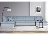 Wohnlandschaft HOME AFFAIRE "BRISBANE NEU U-Form", blau (hellblau), B:380cm H:83cm T:202cm, 100% Polyester, Sofas, Wohnlandschaft, mit feiner Steppung, Matten-Optik, incl. Zierkissen