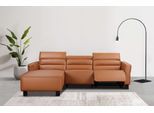Ecksofa HOME AFFAIRE "Carpari, L-Form, 263 cm, manuelle o. elektrische Relaxfunktion", braun (cognac), B:263cm H:97cm T:179cm, Sofas, Ecksofa, USB A/C und Kopfteilverstellung