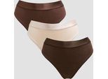 MP Damen Tanga mit Mittelhohem Bund (3er-Packung) – Dunkle Schokolade/Braun/Warmes Cremeweiß - S