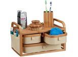 Relaxdays Mini-Kommode , Hellbraun , Holz, Textil , 34x19x23 cm , Badaccessoires, Kosmetikdosen