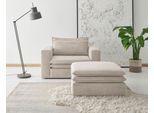 Sitzgruppe HOME AFFAIRE "PIAGGE", beige (hellbeige), B:125cm H:83cm T:210cm, Sitzmöbel-Sets, Sessel mit Hocker Polstersessel, Hochwertiger Cord, Loveseat und Loveseat-Hocker im Set