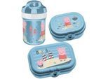 Trinkflasche & Brotdose Peppa Pig 3-teilig , Blau , Kunststoff , 1x1x1 cm , Küchenzubehör, Vorratsbehälter, Brotkästen
