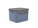 Wertstoffsammler Rotho ALBULA, 55 l, modular, stapelbar, mit Deckel und Aufklebern, Recycling-Kunststoff, blau/ anthrazit grau