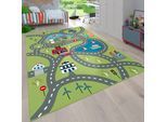 Paco Home Kinderteppich "Bino 562" rechteckig 4 mm Höhe Kurzflor, Strassen-Spiel-Teppich, Motiv Flughafen, Kinderzimmer