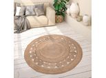 Teppich PACO HOME "Viborg 593", beige, H:13mm Ø:120cm, Jute, Teppiche, Teppich, Jute, Modern, Boho, Ethno, Handgefertigter Natur-Teppich