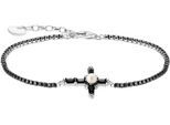 Armband THOMAS SABO "Kreuz Cross Romance" Gr. 19, bunt (silberfarben, weiß, schwarz, weiß, schwarz), Armbänder, Damen, 19, Perlen Silber 925 (recycelt), Perlen, Silber 925 (recycelt), Armband, mit Zirkonia (synth.) - mit Süßwasserzuchtperle