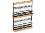 Gewürzständer ZELLER PRESENT "Set, 11-tlg., Glas/Metall/Bambus", holzfarben, transparent, schwarz, B:4,7cm H:30cm, Gewürzstreuer, Gewürzständer, hochwertig, moderner Materialmix