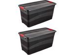 Transportbehälter KEEEPER "eckhart, 2er Set Transporbox, 52 L, 59,5 x 39,5 x 34 cm", schwarz, rot, B:39,5cm H:40cm L:79,5cm, Kunststoff, Transportboxen, seitl. Clips, Griffe am Boden, stoßfeste Seitenwände, robuster Deckel