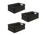 Transportbehälter KEEEPER "Transportbox robert, 3er Set, 45 L, 60 x 40 x 22 cm", schwarz, B:40cm H:22cm L:60cm, Kunststoff, Transportboxen, säure- und laugenbeständig, 60 kg Tragkraft