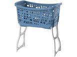 Wäschekorb BISCHOF, blau (blau, weiß), B:60cm H:70cm T:40cm, Kunststoff, Wäschesammler, Wäschekorb, mit Standteilen, Tragegriffen, ergonomische Form