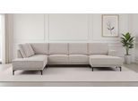 Wohnlandschaft OTTO HOME "XXL Sofa Oland, Struktur, Flachgewebe, Luxus-Microfaser, Boucle", beige (sand), B:345cm H:85cm T:210cm, 92%PES 8%NY, Sofas, Wohnlandschaft, U-Form, 345 cm, Wellenunterfederung, Skandi-Design, Metallfüße