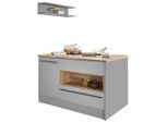 Mid.you Kücheninsel, Grau, Eichefarben, Kunststoff, 3 Schublade(n) Schubladen, einzeln stellbar, 145x90x90 cm, höhenverstellbare Füße, Küchen, Küchenzeilen & Küchenblöcke, Küchenzeilen