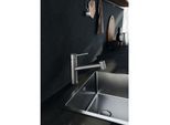 Kludi Steel Küchenarmatur 44851F860 schwenkbarer Auslauf 110°, herausziehbar, Edelstahl gebürstet