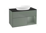 Villeroy und Boch Finion Waschtischunterschrank FA22GMGM 100cm, Abdeckplatte black matt, Regale Olive matt lacquer, Olive Matt Lacquer