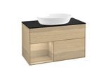 Villeroy und Boch Finion Waschtischunterschrank GA12PCPC 100cm, Abdeckplatte black matt, Emotion, Regale Oak Veneer, Oak Veneer