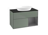Villeroy und Boch Finion Waschtischunterschrank GA22GKGM 100cm, Abdeckplatte black matt, Emotion, Regale Anthracite matt lacquer, Olive Matt Lacquer