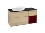 Villeroy und Boch Finion Waschtischunterschrank GA52HBPC 120cm, Abdeckplatte black matt, Emotion, Regale Peony matt lacquer, Oak Veneer