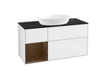 Villeroy und Boch Finion Waschtischunterschrank FA62GNGF 120cm, Abdeckplatte black matt, Regale Walnut Veneer, Glossy white lacquer