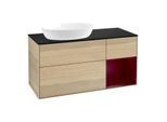 Villeroy und Boch Finion Waschtischunterschrank FA52HBPC 120cm, Abdeckplatte black matt, Regale Peony matt lacquer, Oak Veneer