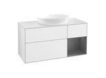 Villeroy und Boch Finion Waschtischunterschrank FA71GKGF 120cm, Abdeckplatte white matt, Regale Anthracite matt lacquer, Glossy white lacquer