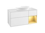 Villeroy und Boch Finion Waschtischunterschrank FA71HFGF 120cm, Abdeckplatte white matt, Regale Gold matt lacquer, Glossy white lacquer