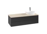 Villeroy und Boch Antao Waschtisch-Unterschrank K23053PD 120x36x50cm, Hahnloch, Waschbeckenplattenfarbe botticino, black matt lacquer