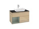 Villeroy und Boch Finion Waschtischunterschrank F772GMPC 100cm, Abdeckplatte black matt, Regale Olive matt lacquer, Oak Veneer