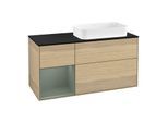 Villeroy und Boch Finion Waschtischunterschrank G682GMPC 120x60,3x50,1cm, Regal links Olive Matt Lacquer, Oak Veneer
