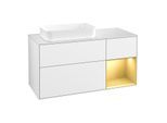 Villeroy und Boch Finion Waschtischunterschrank F691HFGF 120x60,3x50,1cm, Regal rechts Gold matt, Glossy white lacquer