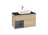 Villeroy und Boch Finion Waschtischunterschrank G772GKPC 100cm, Abdeckplatte black matt, Emotion, Regale Anthracite matt lacquer, Oak Veneer