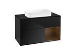 Villeroy und Boch Finion Waschtischunterschrank F662GNPD 100x60,3x50,1cm, Regal rechts Walnut veneer, Black matt lacquer