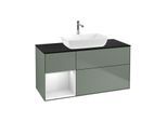 Villeroy und Boch Finion Waschtischunterschrank G822MTGM 120cm, Abdeckplatte black matt, Emotion, Regale White matt lacquer, Olive Matt Lacquer