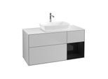Villeroy und Boch Finion Waschtischunterschrank F831PHGJ 120cm, Abdeckplatte white matt, Regale Glossy black lacquer, Light grey matt
