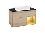 Villeroy und Boch Finion Waschtischunterschrank G662HFPC 100x60,3x50,1cm, Regal rechts Gold matt, Oak Veneer