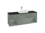 Villeroy und Boch Finion Waschtischunterschrank F862GMGM 160cm, Abdeckplatte black matt, Regale Olive matt lacquer, Olive Matt Lacquer