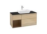 Villeroy und Boch Finion Waschtischunterschrank G822GNPC 120cm, Abdeckplatte black matt, Emotion, Regale Walnut Veneer, Oak Veneer