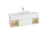 Villeroy und Boch Finion Waschtischunterschrank F861PCGF 160cm, Abdeckplatte white matt, Regale Oak Veneer, Glossy white lacquer