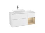 Villeroy und Boch Finion Waschtischunterschrank G811PCGF 120cm, Abdeckplatte white matt, Emotion, Regale Oak Veneer, Glossy white lacquer