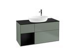 Villeroy und Boch Finion Waschtischunterschrank G942PDGM 120cm, Abdeckplatte black matt, Emotion, Regale Black matt lacquer, Olive Matt Lacquer