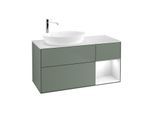 Villeroy und Boch Finion Waschtischunterschrank F931GFGM 120cm, Abdeckplatte white matt, Regale Glossy white lacquer, Olive Matt Lacquer