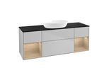 Villeroy und Boch Finion Waschtischunterschrank FD02PCGJ 120cm, Abdeckplatte black matt, Regale Oak Veneer, Light grey matt
