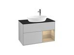 Villeroy und Boch Finion Waschtischunterschrank F902PCGJ 100cm, Abdeckplatte black matt, Regale Oak Veneer, Light grey matt