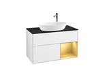 Villeroy und Boch Finion Waschtischunterschrank G902HFGF 100cm, Abdeckplatte black matt, Emotion, Regale Gold matt lacquer, Glossy white lacquer