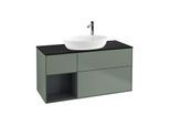 Villeroy und Boch Finion Waschtischunterschrank F942HGGM 120cm, Abdeckplatte black matt, Regale Midnight matt lacquer, Olive Matt Lacquer