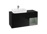 Villeroy und Boch Finion Waschtischunterschrank G402GMPH 120cm, Abdeckplatte black matt, Emotion, Regal rechts Olive Matt Lacquer, Glossy Black Lacquer