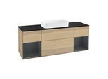 Villeroy und Boch Finion Waschtischunterschrank G332HGPC 160cm, Abdeckplatte black matt, Emotion, Regale Midnight matt lacquer, Oak Veneer