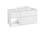 Villeroy und Boch Finion Waschtischunterschrank G291GFGF 120cm, Abdeckplatte white matt, Emotion, Regal links Glossy white lacquer, Glossy white lacquer