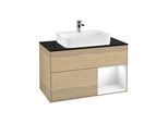 Villeroy und Boch Finion Waschtischunterschrank G372GFPC 100cm, Abdeckplatte black matt, Emotion, Regal rechts Glossy white lacquer, Oak Veneer